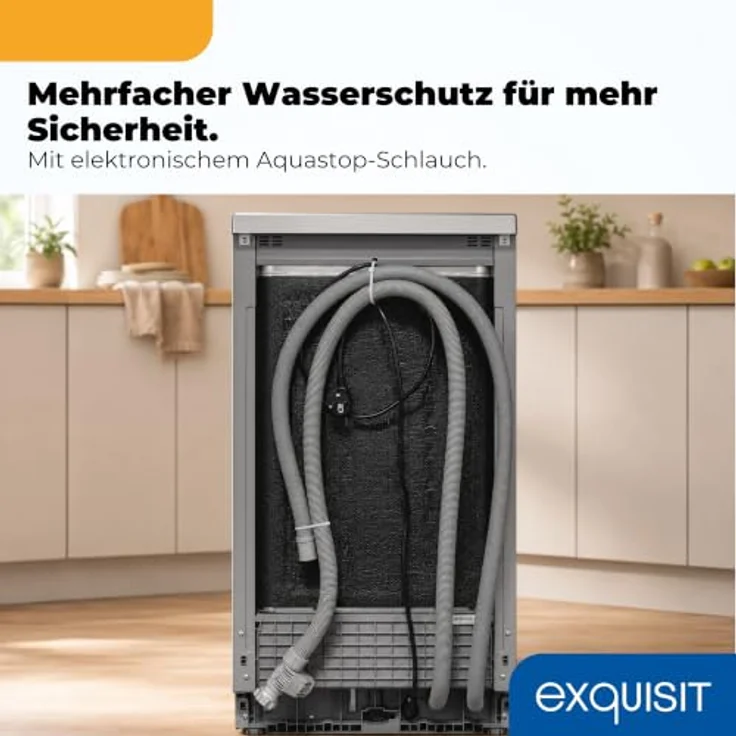 Exquisit GSP59311-450C Geschirrspüler, 11 Maßgedecke, Energieklasse C, 7 Spülprogramme, Aquastop, Besteckschublade, Unterbaufähig, Startzeitvorwahl, Silber – Bild 7