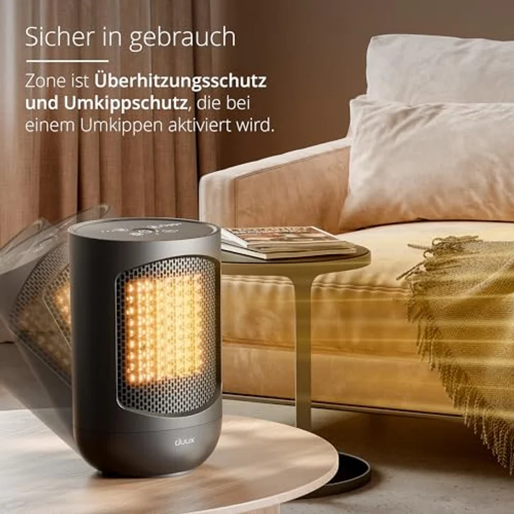 Duux Zone Energiesparender Heizlüfter Leise - Elektrische Heizung mit 1500 Watt, 3 Leistungsstufen, thermostat und 60 Grad horizontaler Schwingung - Schwarz – Bild 5