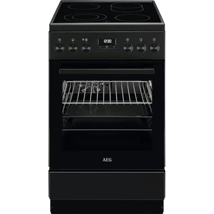 AEG Standherd CCB54492BB, Glaskeramik-Kochfeld 50cm, Bräterzone, Mehrkreiskochzone, Teleskopschienen, Grillfunktion, Uhr, Mattschwarz