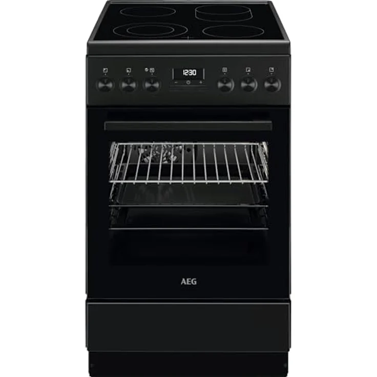 AEG Standherd CCB54492BB, Glaskeramik-Kochfeld 50cm, Bräterzone, Mehrkreiskochzone, Teleskopschienen, Grillfunktion, Uhr, Mattschwarz – Bild 1