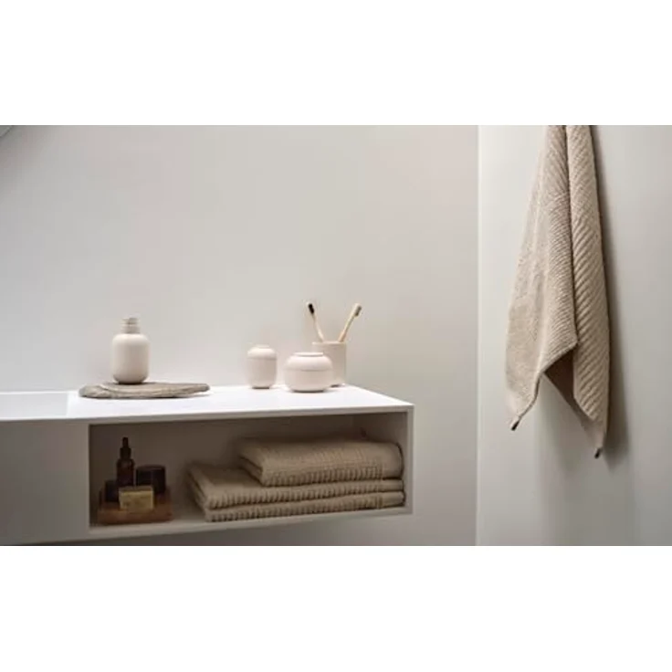 Zone Denmark Sensu Keramikdose mit Deckel, Badezimmer Organizer für Wattestäbchen und Schmuck, Ø 10 cm, Höhe 7,5 cm, sandfarben – Bild 3