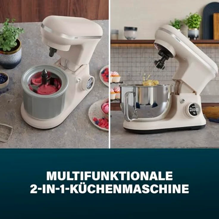 Princess Nordic Digital Küchenmaschine, 5-Liter-Edelstahlschüssel, 8 Geschwindigkeiten, Eismaschinenaufsatz, 1200 W, BPA-frei, rutschfeste Füße, spülmaschinenfest, beige – Bild 5