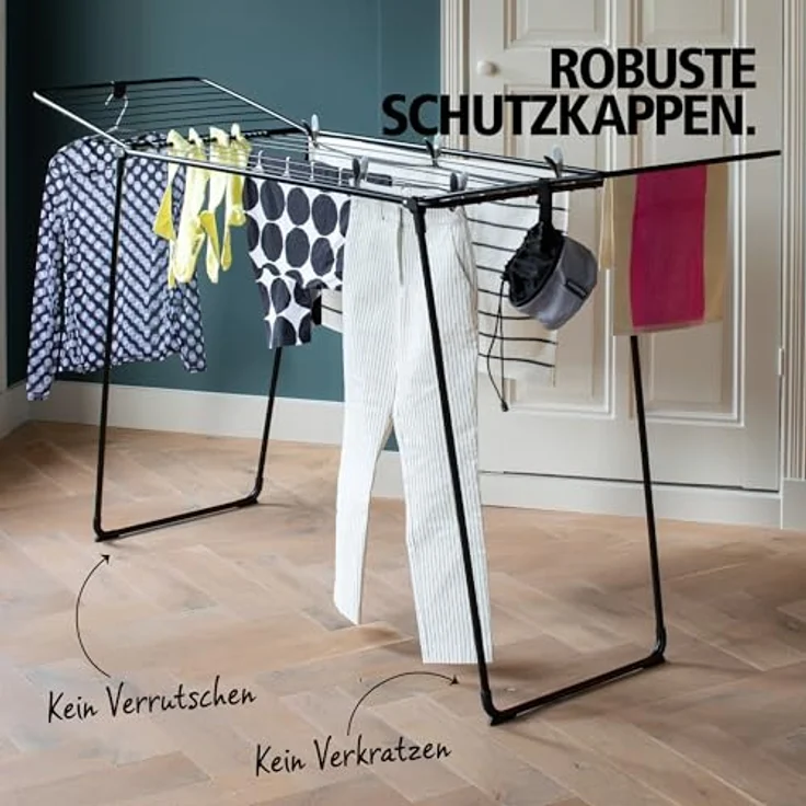 Brabantia HangOn Wäscheständer, 18 Meter Trockenlänge, mattschwarz, platzsparend und stabil mit Hängeflügel – Bild 8