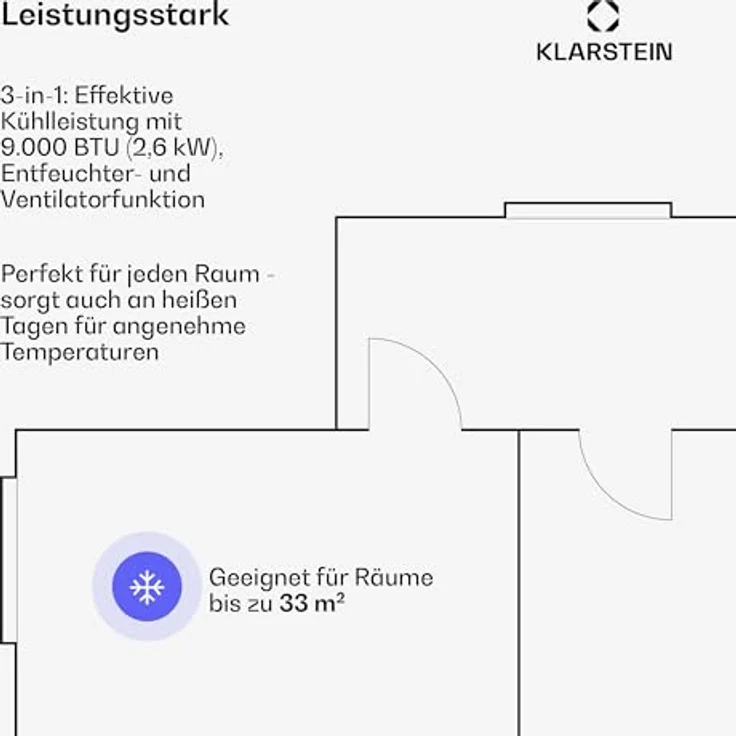 Klarstein AireLux Mobile Klimaanlage 9.000 BTU, 3-in-1: Kühlung, Entfeuchter & Ventilator, für Räume bis 33 m², Smart App & Sprachsteuerung, Grau – Bild 3