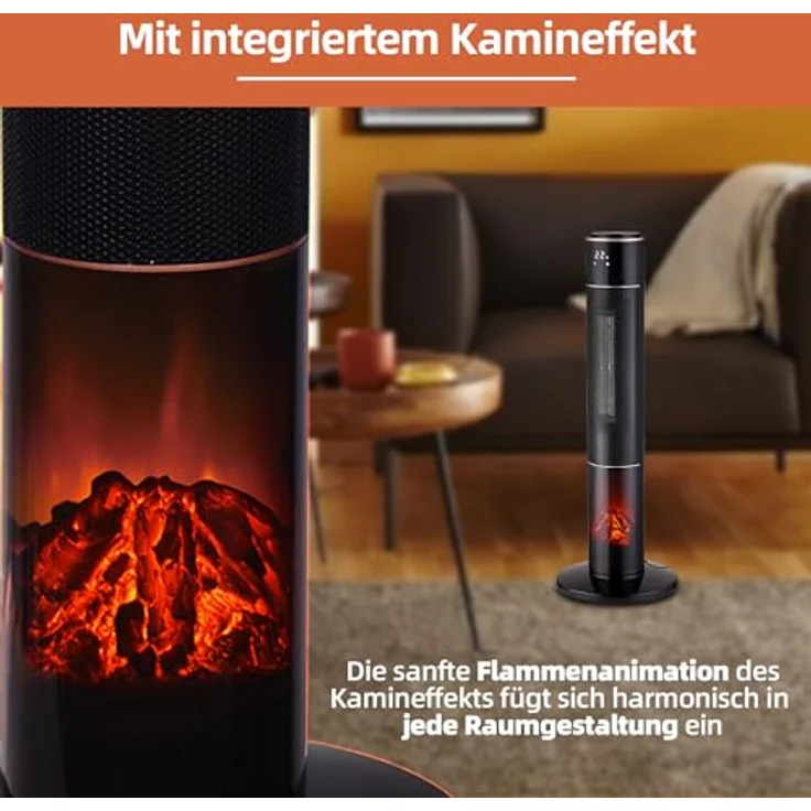 SHX PTC-Keramik-Heizlüfter mit Kamineffekt 2000W SHX21PTC2000KE – Heizlüfter mit Kamineffekt, 2000 Watt, oszillierend, Display, Fernbedienung, schwarz – Bild 5
