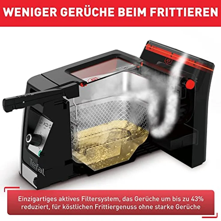 Tefal FR600D Clear Duo Fritteuse, frittieren mit weniger Rauch und Gerüchen, Kapazität 1,2 Kg, Thermostat, Timer, großes Sichtfenster ohne zu Beschlagen, Spülmaschinenfest, Schwarz/Edelstahl – Bild 4