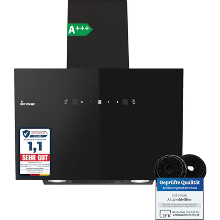 KKT KOLBE TRIO6025S Dunstabzugshaube 60cm, Kopffrei, Umluft/Abluft, 782cbm/h, Schwarz mit Gestensteuerung und LED-Beleuchtung