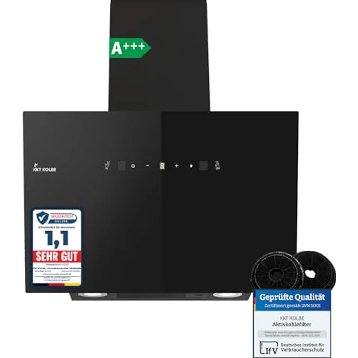 KKT KOLBE TRIO6025S Dunstabzugshaube 60cm, Kopffrei, Umluft/Abluft, 782cbm/h, Schwarz mit Gestensteuerung und LED-Beleuchtung – Bild 1