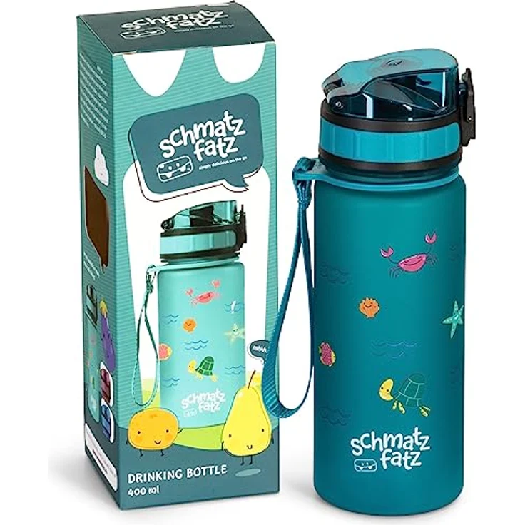 schmatzfatz Kinder Trinkflasche 400ml, Sport für Schule Kindergarten, 1-Klick Verschluss, Geschmacksneutrale Wasserflasche, Auslaufsicher mit Fruchteinsatz, BPA-Frei - Preisvergleich – Bild 1