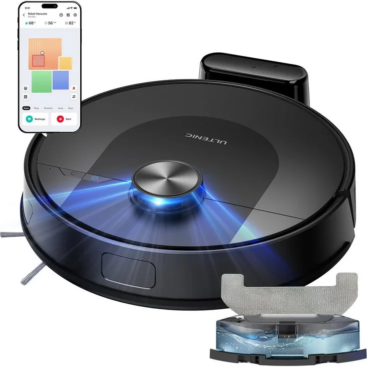 Ultenic D 10, Trocken- und Nasssaugroboter mit 5000 Pa, LiDAR Navigation, 150 Minuten Akkulaufzeit, beutellos, Wischfunktion, automatische Aufladung, 4,2 kg, Kantenreinigung