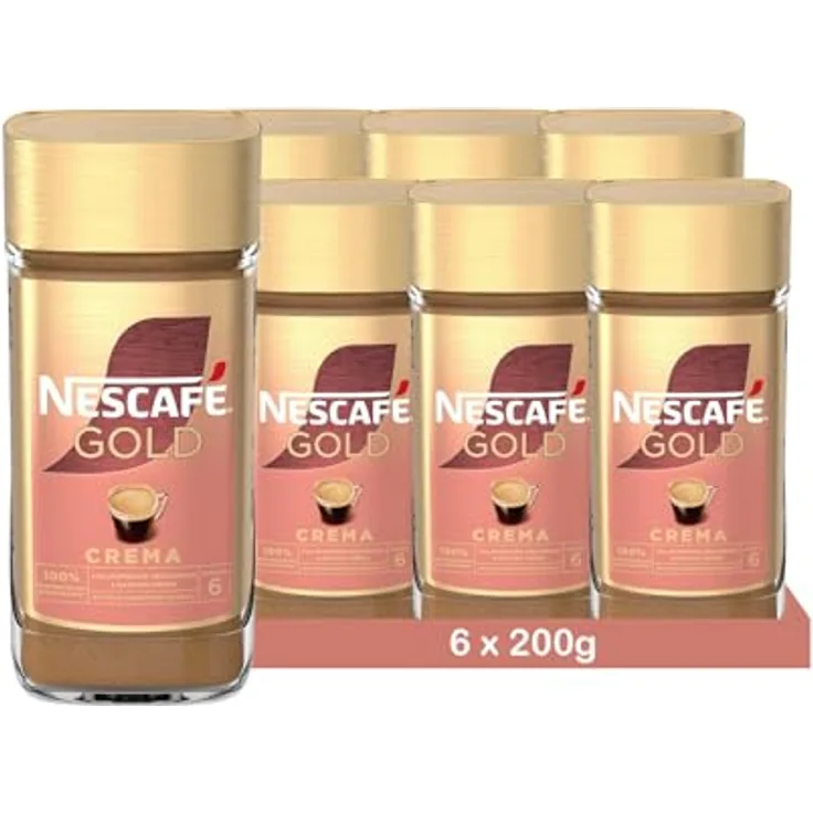 Nescafé Gold Crema 6er Set, löslicher Bohnenkaffee, Kaffee, 6 x 200 g für insgesamt 600 Tassen