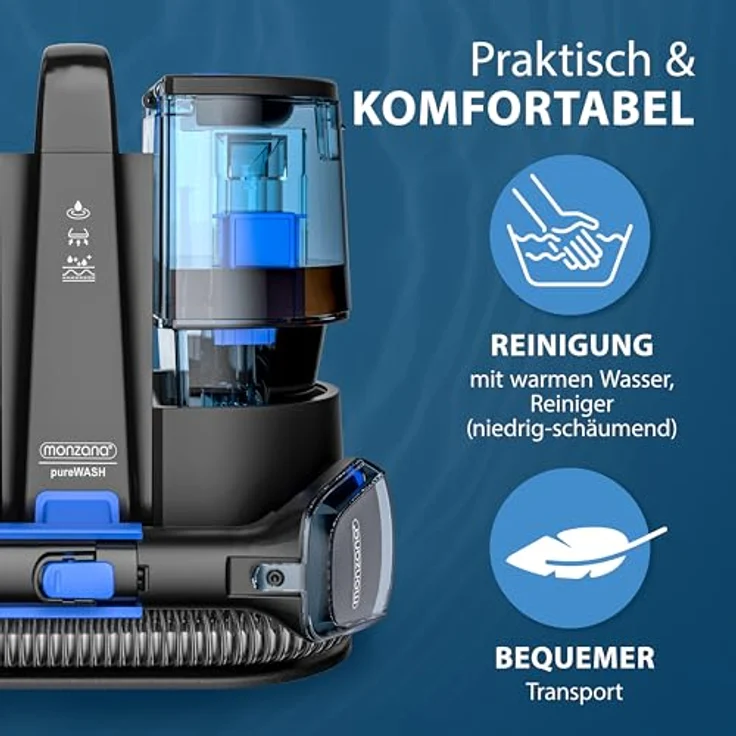 Monzana Waschsauger SC4000 Polsterreiniger Teppich Sofa Auto Dual Tank Fleckenreiniger Kompakt Haustier 400W Leistungsstark Zubehör, Weiß – Bild 4