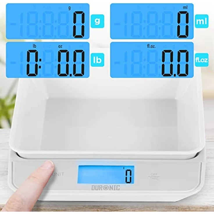 Duronic KS100 WH Küchenwaage | 5 kg Digitalwaage mit 1,2 L abnehmbarer Schüssel | 1 g grammgenau Präzision-Feinwaage | Haushaltswaage mit Tara-Funktion | Digitale Waage mit Hold-Funktion | Zum Kochen – Bild 4
