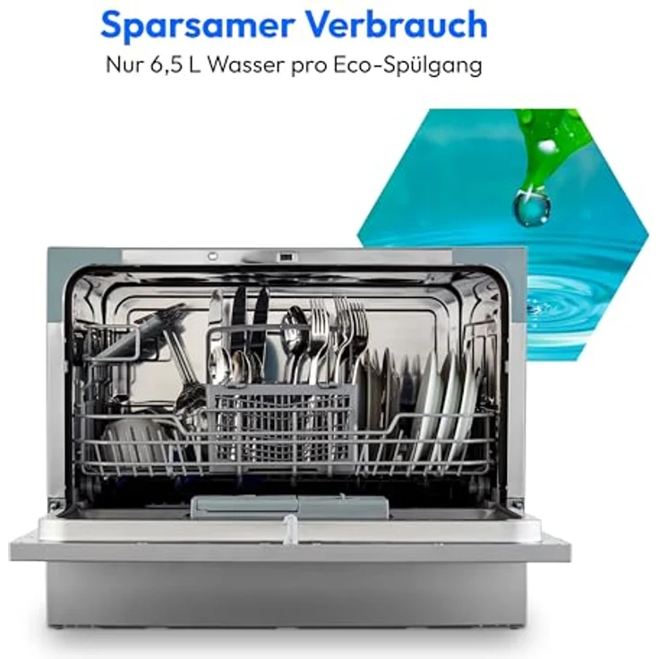 Medion MD 37496 Tischgeschirrspüler, silber, 6 Maßgedecke, Energieklasse D, AquaStop, kompakt, 6,5L Wasserverbrauch, 43,8cm hoch – Bild 8