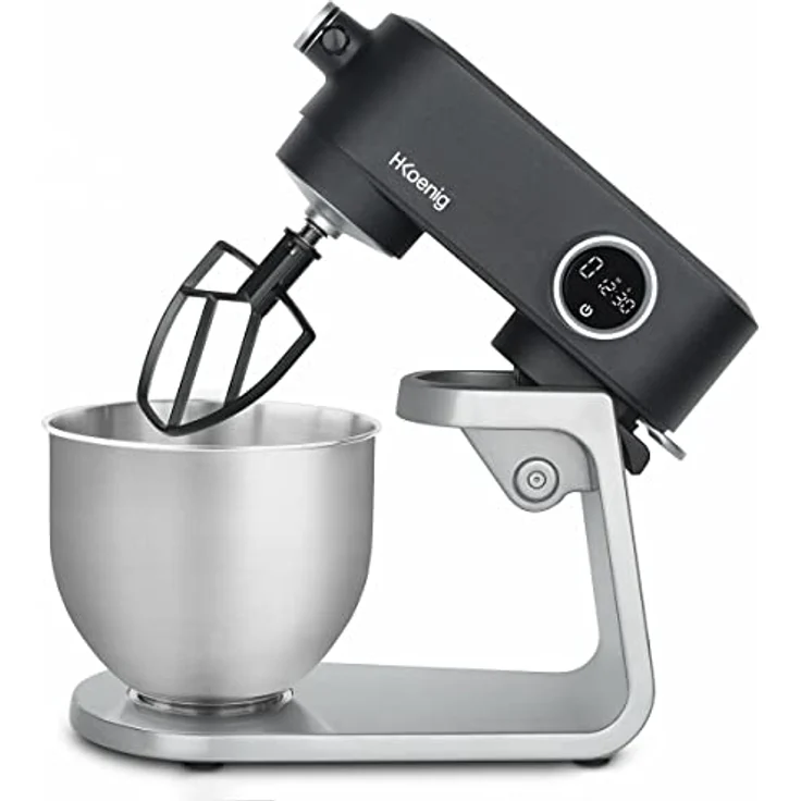 H.Koenig KM120 Küchenmaschine, 800W, 8 Geschwindigkeiten, 5L Edelstahlschüssel, mattgrau – Bild 4