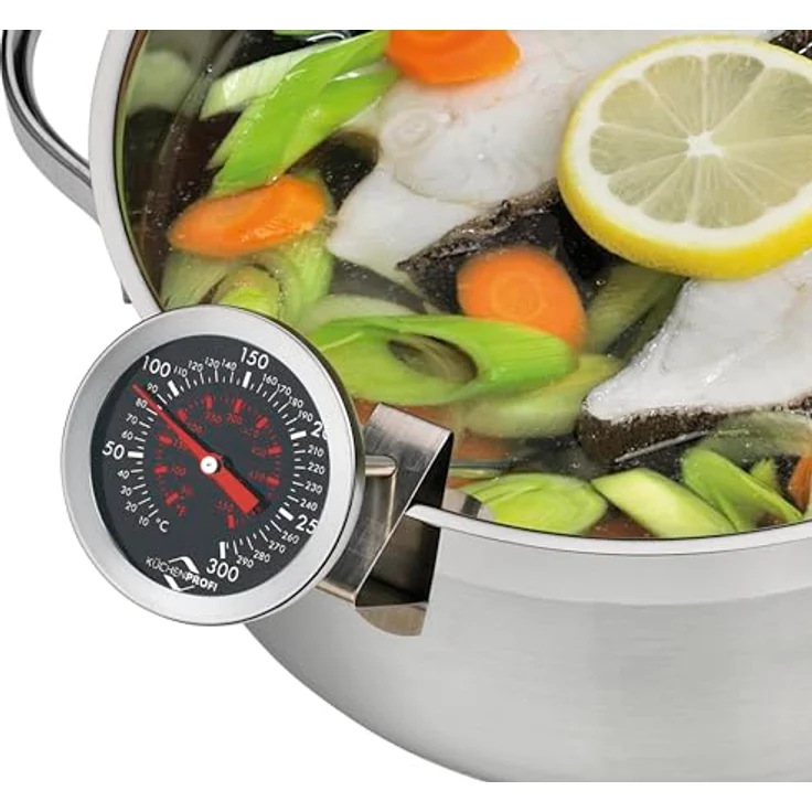 Küchenprofi Frittier-Thermometer aus Edelstahl mit praktischem Clip, analoges Fleischthermometer, Skala in °C und °F, 21,2 cm, silber – Bild 3