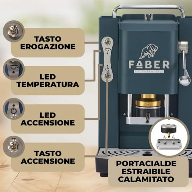 Faber Coffee Machines Pro Deluxe 3.0 Chrom, Kaffeepadmaschine für 44mm ESE-Pads, hygienischer Wassertank aus Glas, magnetisch abnehmbare Brühgruppe, Chrom-Details mit 3D-Logo – Bild 3