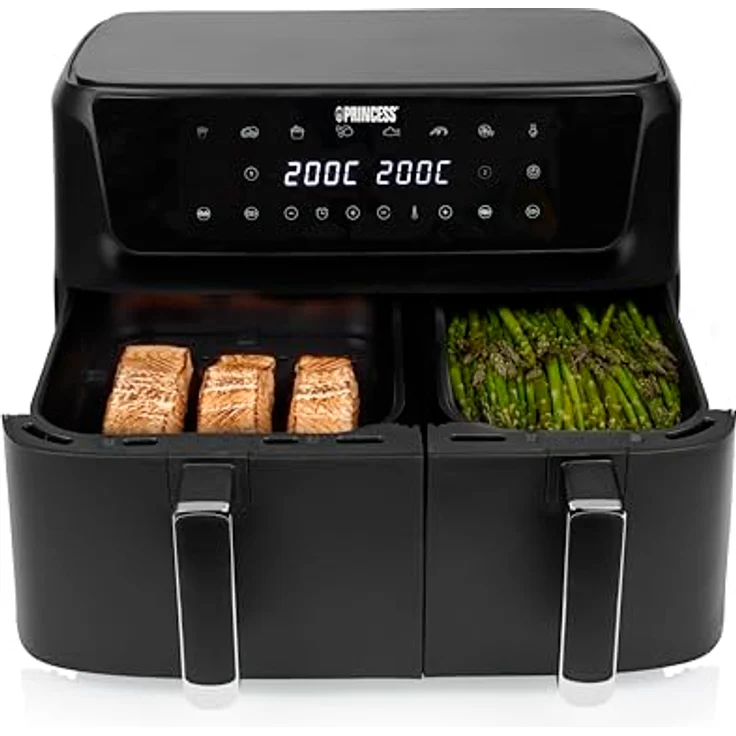 Princess 182470 Doppel 11 L Unabhängige 2700 W Heißluftfritteuse Schwarz, 2-in-1 Kocher für gesunde Mahlzeiten ohne Öl – Bild 2
