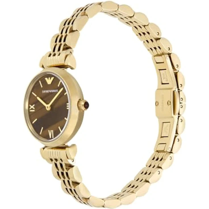 Emporio Armani Quarzuhr AR11703, Damenuhr mit Tigeraugezifferblatt, goldfarbenes Edelstahlarmband, analog – Bild 3