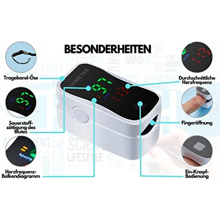 Pulsoximeter | Blutsauerstoffmessgerät | Oximeter | Fingeroximetergerät | Pulsmesser | Sauerstoffsättigung | OLED Display | SpO2 Pulsmesser | Fingeroximeter | Pulsmesser Finger | Pulsmessgerät – Bild 2