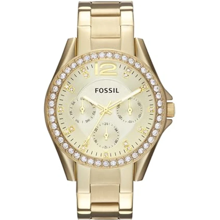 Fossil Multifunktionsuhr RILEY ES3203, Damen Quarzuhr mit Edelstahlarmband und Glassteinen – Bild 1