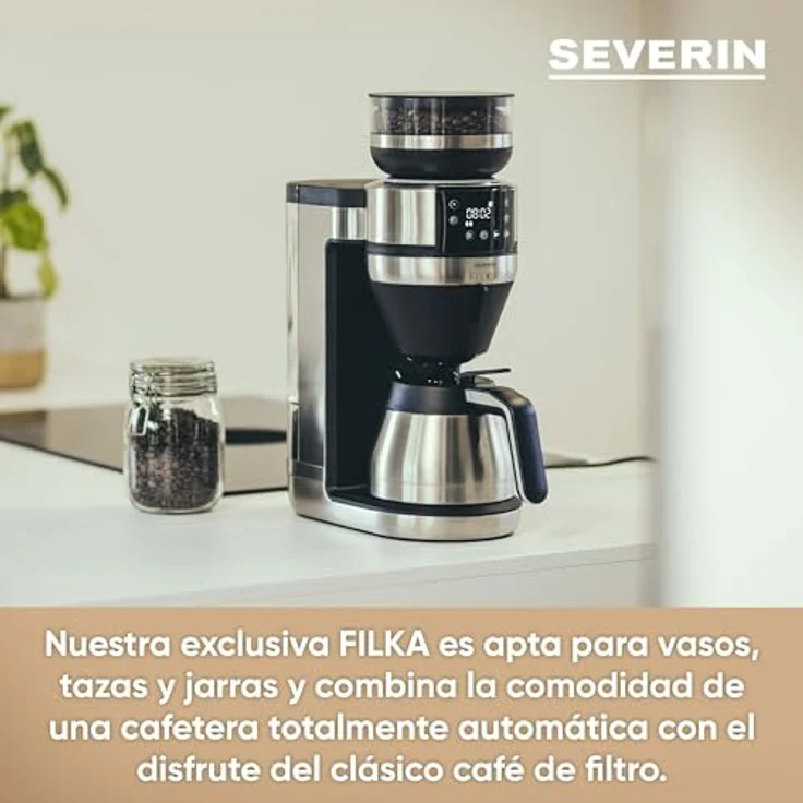 Severin Kaffeemaschine mit Mahlwerk KA 4853 FILKA, 1,4l Kaffeekanne, Papierfilter 1x4, in Silber – Bild 3