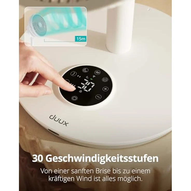 Duux Whisper Flex 2, Smart Ventilator mit flüsterleiser 13 dB, Nachtmodus, Timer, höhenverstellbar (54–92 cm), energieeffizient ab 2W, App & Fernbedienung, Weiß – Bild 5