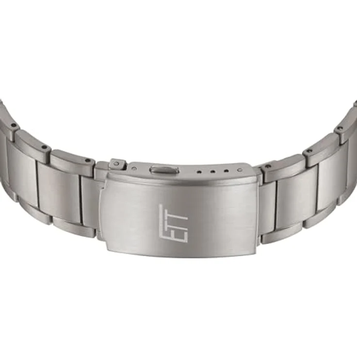 ETT Eco Tech Time EGT-11602-31M Herren Uhr, Solar Funkuhr aus Titan mit rotem Sekundenzeiger, Silbernes Titanarmband, blaues Ziffernblatt – Bild 3