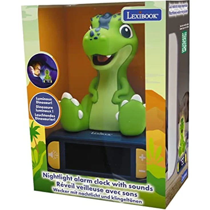 Lexibook RL800DINO, Dinosaurier Nachtlicht-Wecker mit Sounds und Melodien, LCD-Hintergrundbeleuchtung, Schlummerfunktion, Blau/Grün – Bild 3
