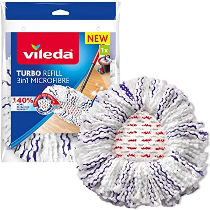 Vileda Turbo 3in1 EasyWring&Clean Wischmopp Ersatzköpfe, Mikrofaser Moppköpfe mit Kraftfasern für Vileda Turbo Sets, ideal für Hartböden, Farbe Lila Weiß, 1er Pack