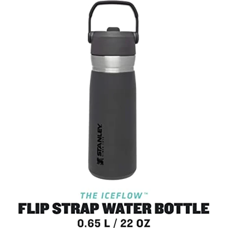 Stanley Iceflow Flip Straw Edelstahl Trinkflasche, 0.65L, Auslaufsicher, BPA-Frei, Hält 12+ Stunden kalt, Charcoal – Bild 2