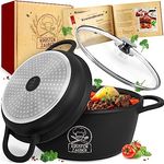 KRUSTENZAUBER 24cm Aluguss Bräter mit Deckel backofengeeignet [inkl. Glasdeckel] - 4L Aluminium Schmortopf & Bratpfanne - Idealer Bräter Induktion, Schmorpfanne, Bratentopf, Gussbräter, Kasserolle - Modernes Kocherlebnis, gleichmäßige Wärmeverteilung, flexibel einsetzbar.