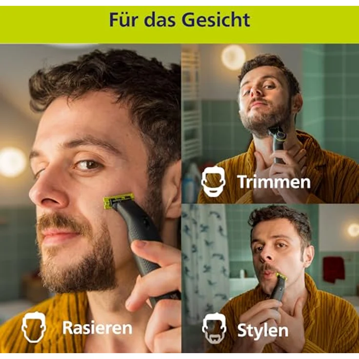 Philips Elektrorasierer OneBlade Pro 360 Face & Body QP6652/30, 3 Aufsätze, 360 Grad Klinge, 20 Längeneinstellungen, inkl. Ladestation & Reiseetui – Bild 3