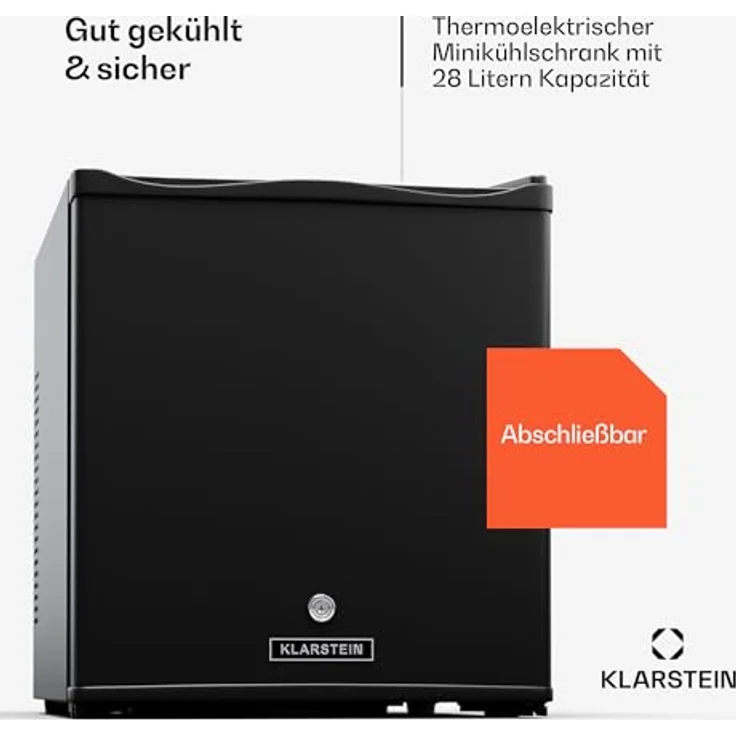 Klarstein Kühlschrank - mit Glastüre, 28L Mini-Kühlschrank für Getränke & Snacks, Klein & Leise, Verstellbare Ablagen, Schloss, Türanschlag wechselbar, höhenverstellbare Füße, schwarz – Bild 2