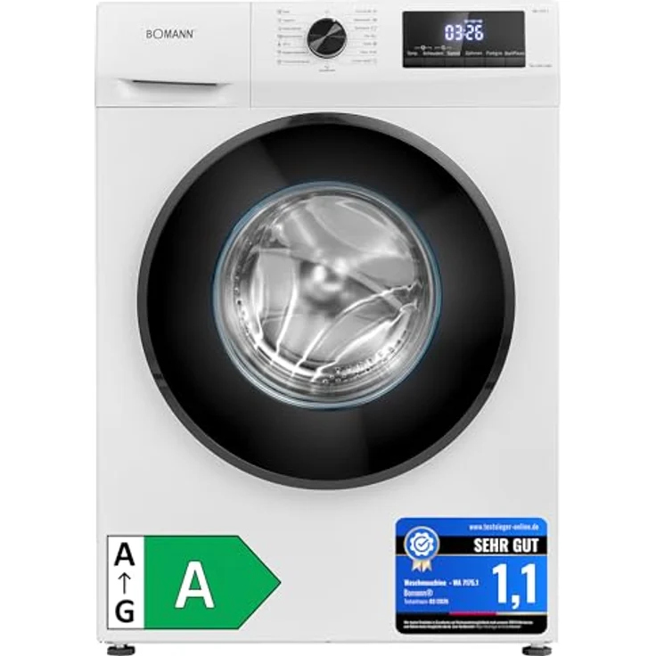 Bomann® WA 7175.1 Waschmaschine 7kg, Invertermotor, max. 1400 U/min, 15 Programme, LED-Display, weiß – Bild 1