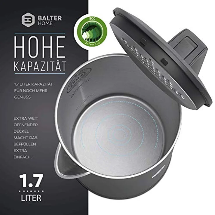 Balter Wasserkocher WK-4, 1,7 L, kabellos, doppelwandig, grau – Bild 4