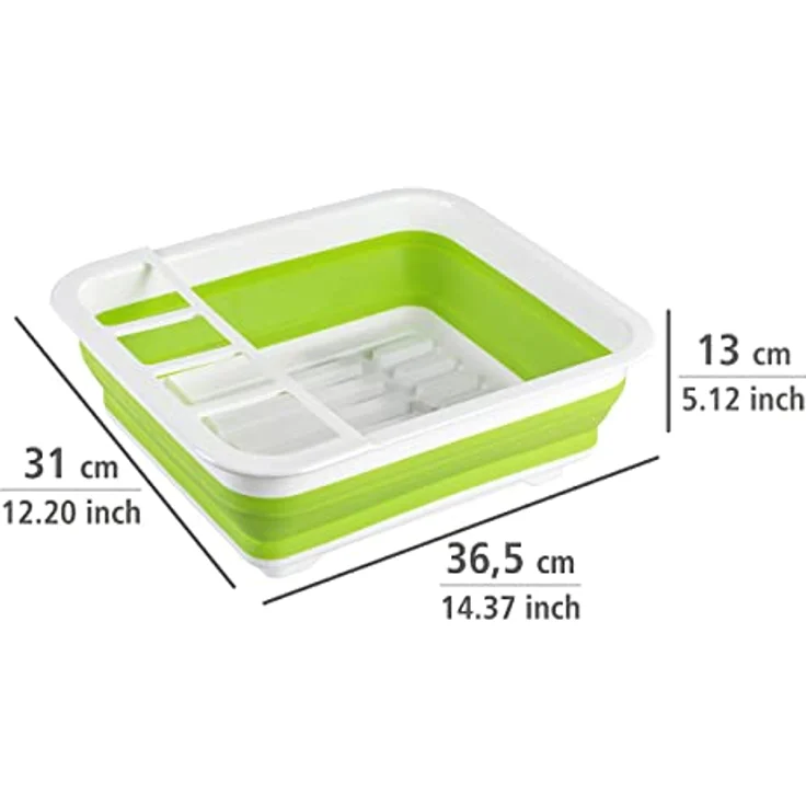 Wenko Geschirrabtropfer Gaia faltbar, zusammenfaltbarer Geschirr Abtropfständer für die Küche, Abtropfgestell mit Besteck-Halter und Tellerständer, Kunststoff, 36,5 x 13 x 31 cm, Grün-weiß – Bild 4