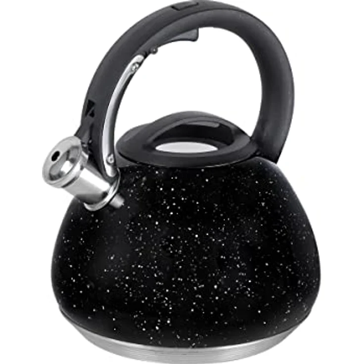 RESTO Flötenkessel, Wasserkessel mit Marmor-Oberflächenbeschichtung - Wasserkocher mit mehrschichtigem Kapselboden – Pfeifenkessel 2,7 Liter für alle Herdarten (Schwarz) – Bild 3