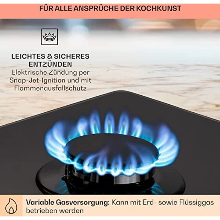 Klarstein Ignito Chef Gaskochfeld, Einbaugerät, Drehregler, Breite 90 cm, 5 Zonen, schwarz - Preisvergleich – Bild 5