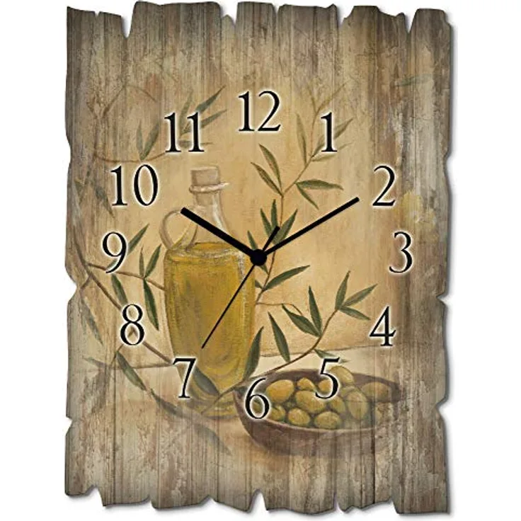 ARTLAND Wanduhr ohne Tickgeräusche aus Holz Quarzuhr 30x40 cm Rechteckig Lautlos Stillleben Olive Food Bildmalerei Klassisch T4HV