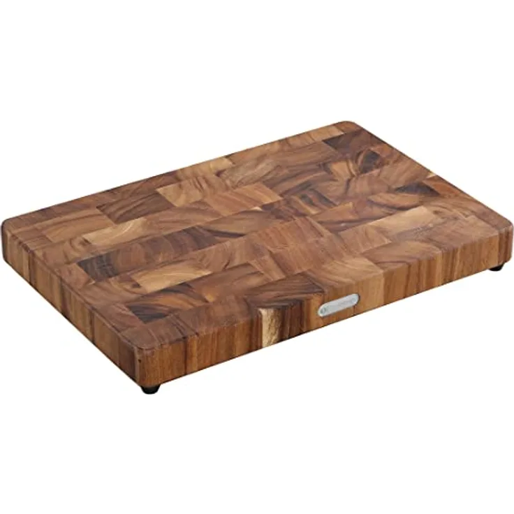 Zassenhaus Hackblock aus nachhaltigem Akazienholz-Stirnholz in der Farbe Dunkelbraun, Maße: 45cm x 30cm x 4,5cm, 055481