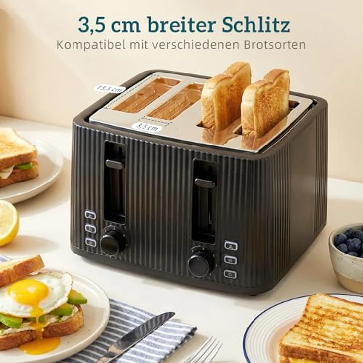 HOMCOM Wasserkocher-Toaster-Eierkocher Set, 1,7L Wasserkocher, 4-Scheiben Toaster in Schwarz mit Sicherheitsfunktionen und Signalton-Timer – Bild 6