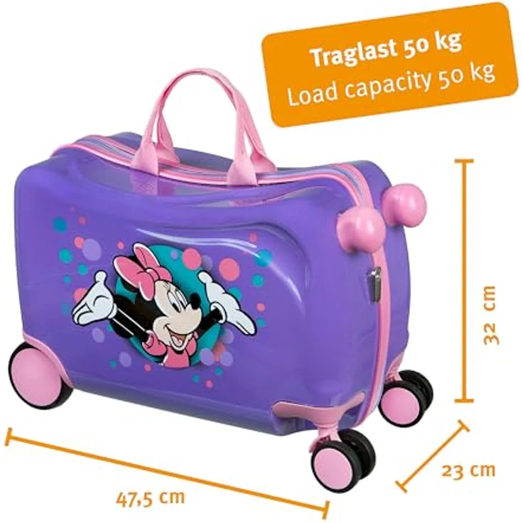 UNDERCOVER Kinderkoffer Ride-on Trolley Minnie Maus, 4 Rollen, für Kinder bis 50 kg, Handgepäck Maße 47,5 x 32 x 23 cm – Bild 4