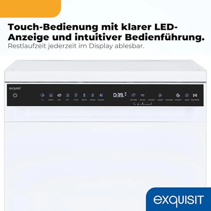 Exquisit GSP9616-450B, Stand-/Unterbau-Geschirrspüler mit 16 Maßgedecken, Energieklasse B, 45 dB, 8 Programme, Besteckschublade, halbe Beladung, weiß – Bild 4