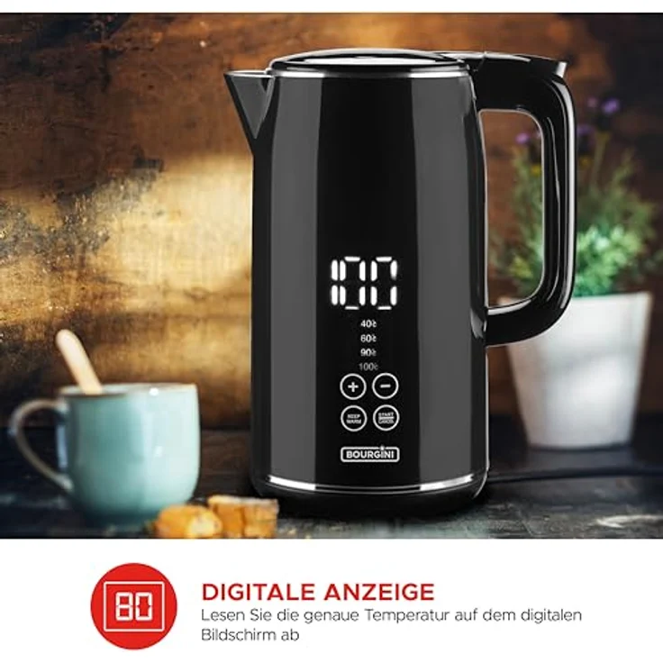 Bourgini Cool Touch Digitaler Wasserkocher, 1.7 l mit Warmhaltefunktion und digitalem Bildschirm, Schwarz – Bild 9