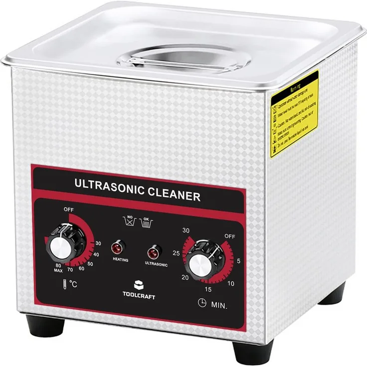 TOOLCRAFT Ultraschallreiniger TOOLCRAFT USC-130 Ultraschallreiniger Schmuck, Bürobedarf, Werkstatt 1 - Robuste Wanne aus rostfreiem Stahl, 1,3 l Fassungsvermögen, analoge Temperatur- und Zeitkontrolle
