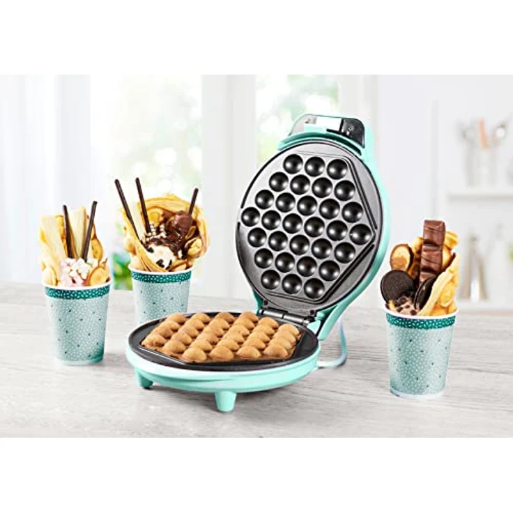 Bestron Bubble-Waffeleisen, Waffelmaker für Bubble Waffeln zum Befüllen mit Eis, Schokolade oder Obst, mit Backampel & Antihaftbeschichtung, 700 Watt, Farbe: Mint – Bild 2