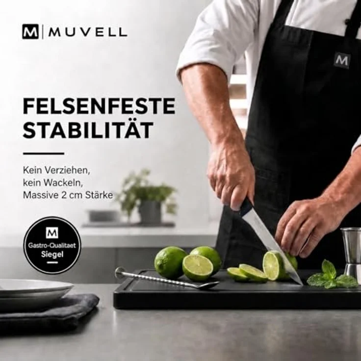 MUVELL Schneidebrett HDPE500, Kunststoff, Robust und hygienisch, 35 x 25 x 2 cm, rutschfeste Oberfläche – Bild 3