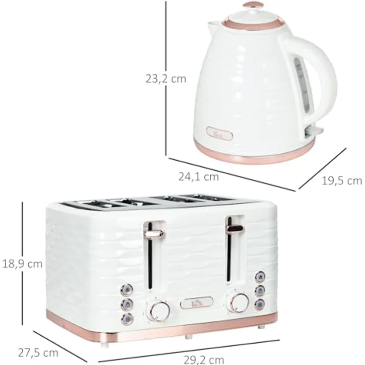 HOMCOM Kocher-Toaster-Set, 4-Scheiben-Toaster und 1,7L Wasserkocher mit Sicherheitsfunktionen, Cremeweiß – Bild 7
