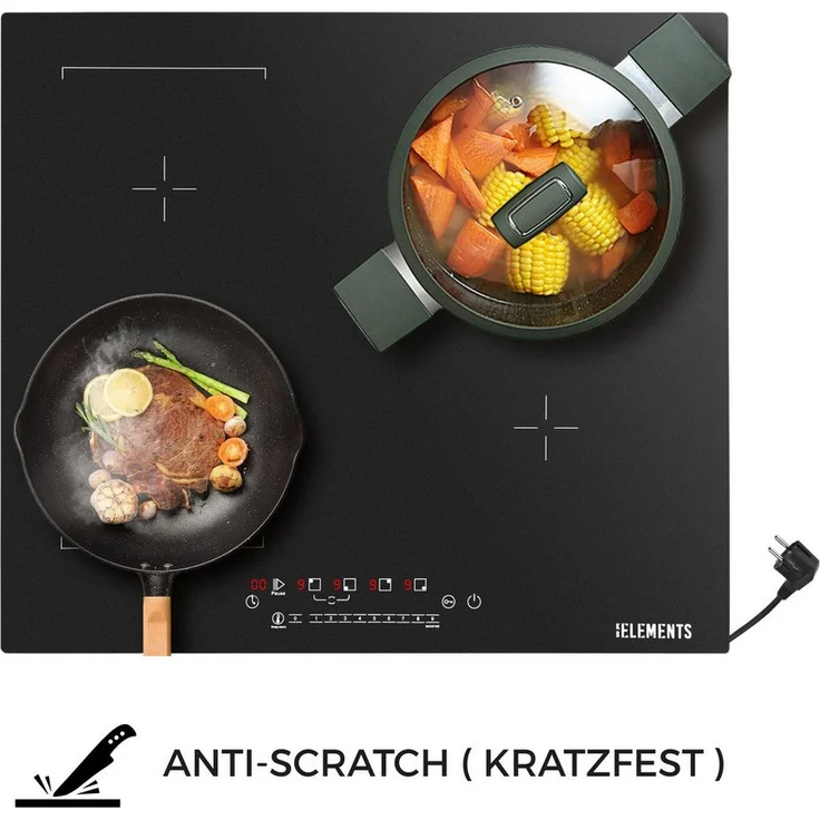 KB Elements Induktions-Kochfeld ELK112AS, 4 Zonen mit Flexzone, AntiScratch Oberfläche, EU Stecker, 3500 Watt, Schwarz